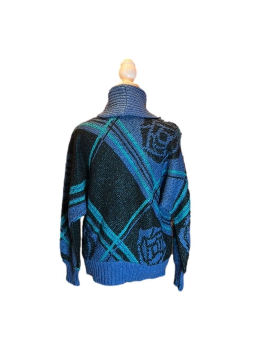 LUCE’ Vintage Blue & Green Cowl Neck Sweater - Picture 4 of 7